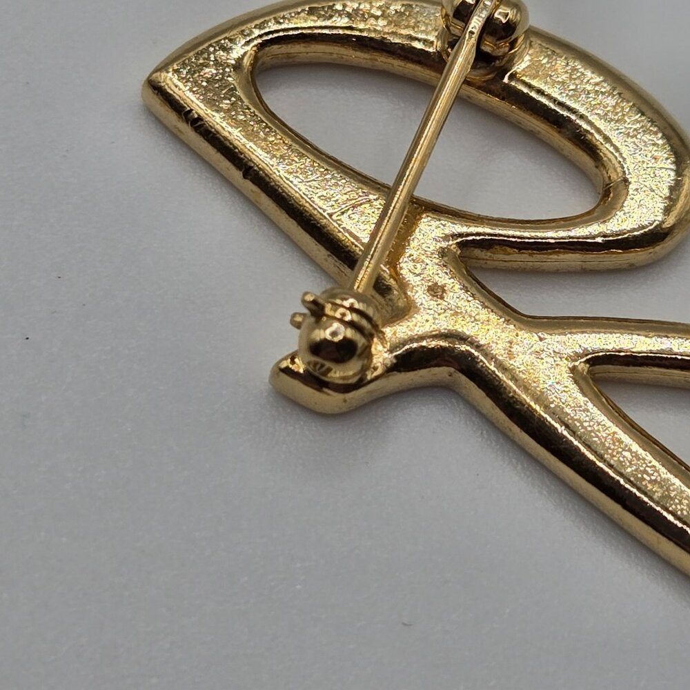 VTG Brooch Monogram Script Letter Insignia "G" Lower Case Gift Gold Tone Pin - Picture 6 of 7